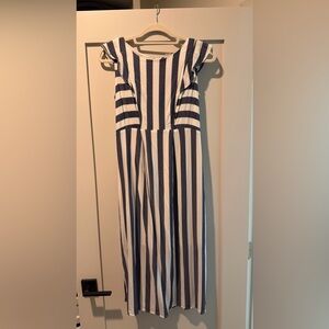 Seraphine Navy and White Striped Nursing Midi Dress